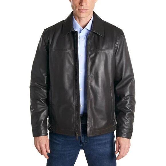 Perry Ellis Men's Classic Leather Jacket Black Size XXL MSRP $525